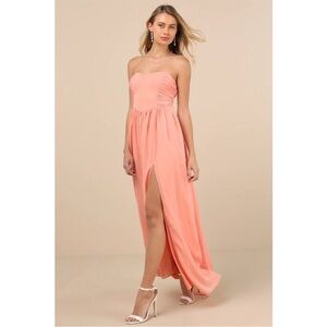 NWT-Luxe Favorite Peach Strapless Ruched Dress *finicky, but functional zipper*